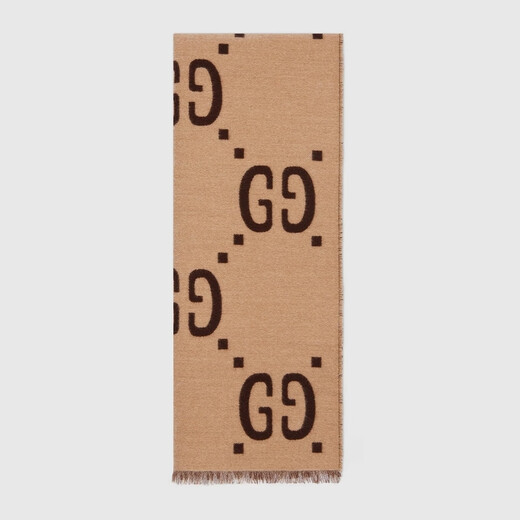 GUCCI Gucci Double G Jacquard Wool Scarf Brown and Beige Single Size
