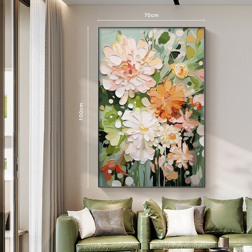 Long time no see green small fresh living room decoration painting abstract floral texture hanging painting sofa background floor painting