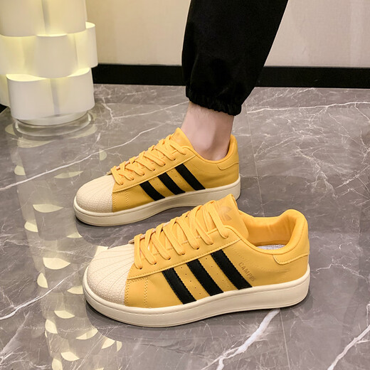 
NKTXAJ pure original shell toe three-bar gold label white shoes men and women couples board shoes campus low top casual sports shoes 9912 Bumblebee 42