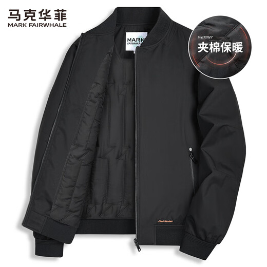 Mark Huafei Simple Baseball Collar Men's Jacket 2025 Autumn New Heavy Industry Embroidered Pilot Commuting Casual Jacket Black - Quilted Style L/175