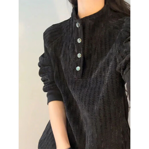 Lingbo Black Herringbone Pattern Breasted Stand Collar Sweater Men's Autumn Cleanfit Heavyweight Long Sleeve T-Shirt Bottoming Henry Shirt Black 2XL 150-165Jin Jin is equal to 0.5 kg