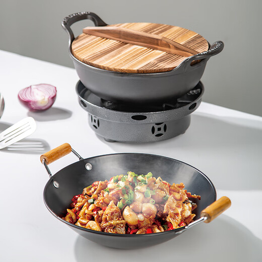 Newair household alcohol stove small hot pot double-ear dry pot outdoor portable stove commercial hotel dry boiler small pot alcohol stove uncoated fine iron pot + fir lid 27cm No Specifications