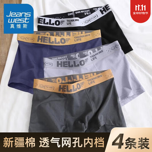 JEANSWEST men's underwear pure cotton boxer briefs large size 4 pairs