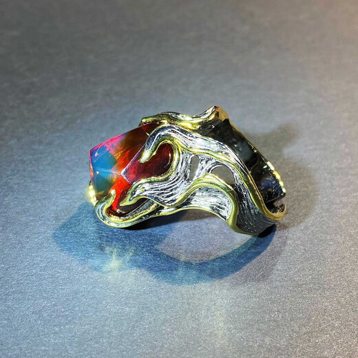 Libiao natural amber beeswax ring S925 silver Italian craft inlaid red and blue amber ring blood amber men and women