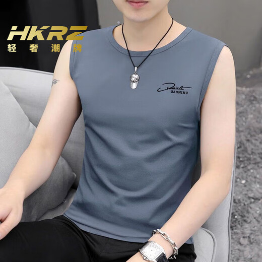 HKRZ High-High-End Vest Men's Men's Round Summer Versión coreana Coreana Sports Slim Singless Vest Fitness White/W115 2XL [Peso sugerido 145-160Jin [Jin iguala 0.5 kg]]]