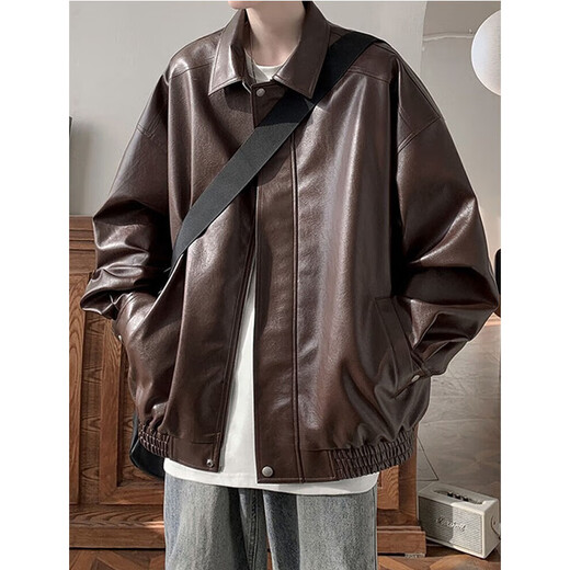 
Digada American retro brown leather jacket men's autumn and winter trendy brand versatile and handsome cleanfit versatile jacket WJS-W9274 black M