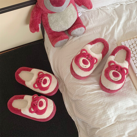 Bandes minces (xixitiao) couples de maison de mode d'hiver chaussures toys histoire mignon sac d'ours fraise et pantoufles de coton pour hommes et femmes demi-sac rouge 5010 ours de fraise 40 40-41