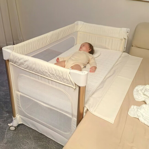 karmababy卡曼婴儿床折叠可移动多功能便携新生宝宝专用拼接大床 +蚊帐+摇杆+床垫+置物篮+尿布台