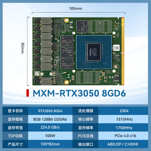 
Xiaoyingba Geforce MXM series 1030/1050TI/3050/3060 Industrial control machine desktop computer all-in-one M-end multi-screen multi-port display high-performance independent graphics card MXM-RTX3050 8GD6
