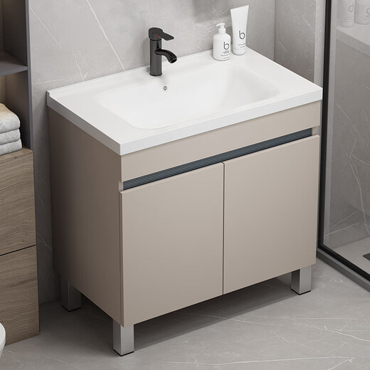 Dafify Honeycomb Aluminium Badezimmerschrank Keramik integrierter Badezimmer Waschbecken Schrank Kombination bodenhörigem Waschbecken Balkon Waschbecken Pool F828 Milch Kaffeetür Spiegelschrank 90 cm