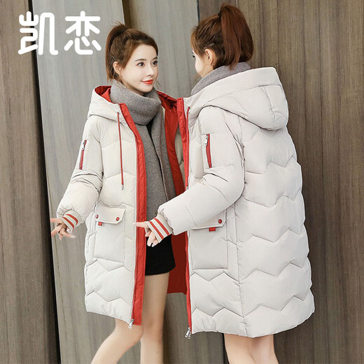 凯恋中长款棉服女中时尚棉衣休闲宽松面包服百搭外套加厚棉袄韩版P673 黑色 M