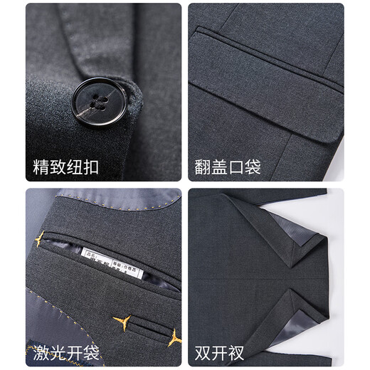 ROMON suit + vest + trousers Modal cotton wool haute blazer business dress jacket men black 2XL
