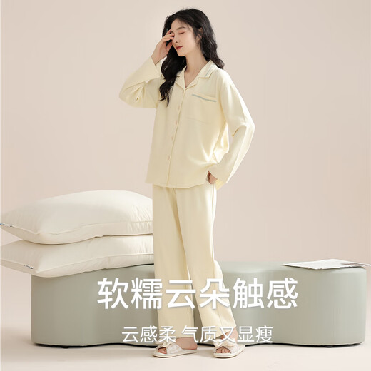 Yalu pajamas for women in spring and autumn 2025 new long-sleeved large-size casual thin style for girls' home clothes set 12806 M [suitable for 80100Jin [Jin equals 0.5 kg] Select high-quality cotton]