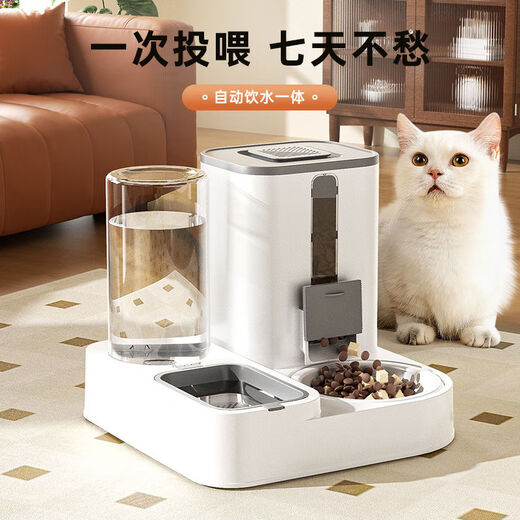 Raft core automatic cat feeder cat food and water two-purpose cat bowl dog bowl food bowl double bowl drinking and feeding device integrated cat bowl ceramic pet automatic drinking water feeding integrated high-end gray + ceramic bowl