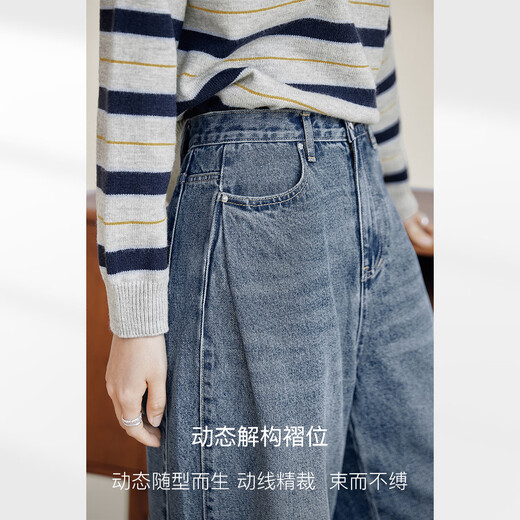 Dialogue AN plus size series hip-less retro wide-leg jeans for autumn slightly fat mm pear-shaped slim tapered trousers denim dark blue 3XL recommended weight 160-180