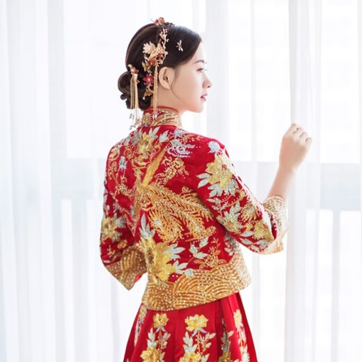 Shengli Xiuhe clothing headdress female bride 2024 new style simple and elegant simple wedding dragon and phoenix gown hair accessories new Chinese style with branches and ear hooks set