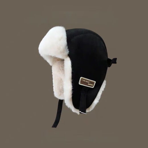Rui Che's new winter cold-proof and warm Lei Feng hat for women, retro fashionable cycling ear protection, men's velvet thickened hat, black, one size fits all