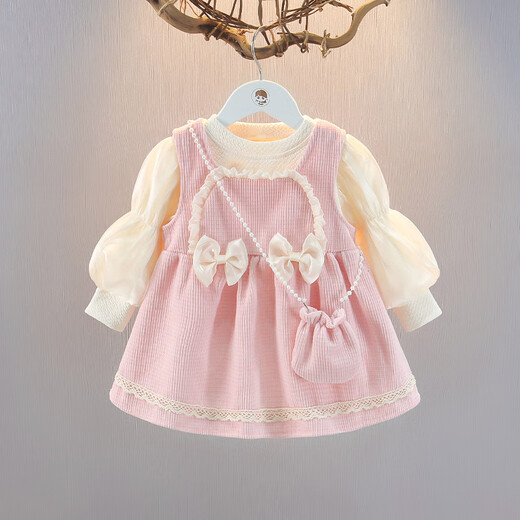 Kexin baby children's clothing girls spring dress two-piece fashionable spring dress baby girl fashionable princess dress suit baby clothes red with bag (GA057) 90 size recommended 1-2 years old (weight 9-12KG)