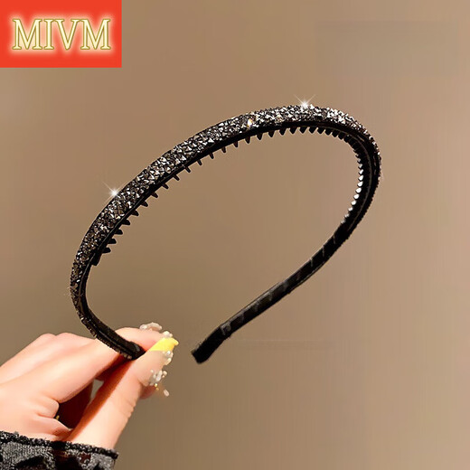 MIVM black rhinestone hair hoop, fine style pressed hair wash hair clip, fashionable temperament broken hair clip, forehead hair bundle clip headband for women, black rhinestone wrapped hair hoop