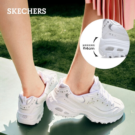 Skechers panda shoes spring and autumn women's heightened dad shoes rivets lightweight thick-soled casual shoes sneakers 11979 white/silver/WSL 39 260MM