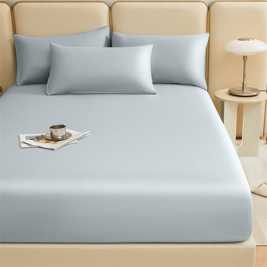 MUJI pure cotton fitted sheet cover 1.8x2 meters 100% cotton fitted sheet single piece Simmons all-inclusive mattress cover dustproof protective cover baby blue 100% cotton skin-friendly naked sleeping three-piece set-180x200cm fitted sheet + pillowcase pair