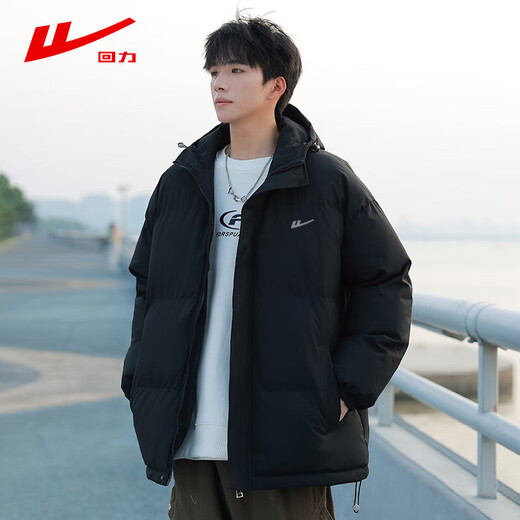 Pull back cotton coat men's versatile hooded jacket men's winter warm thickened cotton coat men's casual bread coat men's black L