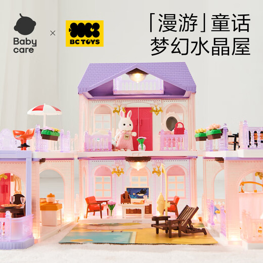 BabyCare/BCT Lighting Crystal Doll House Simulation Spielhaus Puppenhaus Spielzeug 3-6 Jahre alte Mädchen Urlaubsgeschenke - Blau