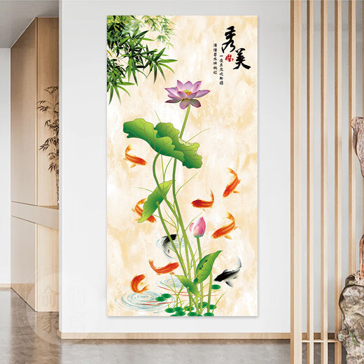 Dincmei Dingchuangmei New Chinese Entrance Decoration Painting Self-adhesive Living Room Corridor Aisle Wall Sticker 3D Three-dimensional Wallpaper Landscape Painting 092. Shishi Ruyi Width 30cm-Height 60cm Self-adhesive sticker with glue on the back