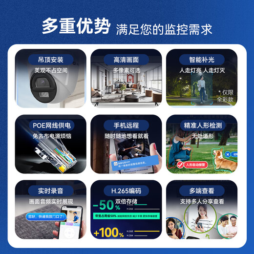 海康威视（HIKVISION）皓视通监控摄像头家用200万高清手机远程POE网线供电红外夜视室内外监控器商用设备32V2  2.8MM