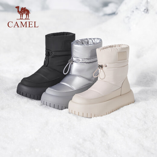 骆驼（CAMEL）冬季新款中筒雪地靴厚底加绒加厚舒适棉鞋保暖靴女 L23W577074米色 38