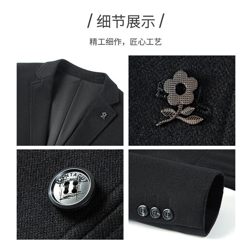 MONTAGUT Autumn and Winter Men's Wool Suit Jacket Business Classic Warm Casual Single Wrinkle Anti-Wrinkle Black 50