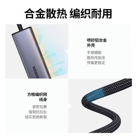 
UGREEN Green Network CM219 USB3.0 Diversity Hub High-speed 4-port HUB Dock with Power Supply Port 50985 0.15 meters - One-tug four-wire length 0.5 meters (15917