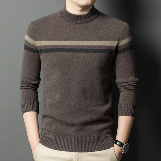 NOSSKISS luxury high-end brand men's pure wool sweater men's 2025 new half turtleneck trendy casual striped sweater Yunwa Gray M 170