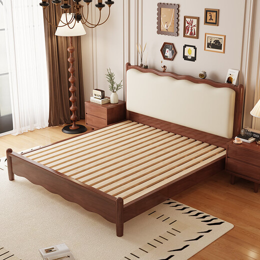 Laisda American en bois massif lit noyer 1,5 m double lit français classique lit doux lit yf688 # 1,5 lit + coussin