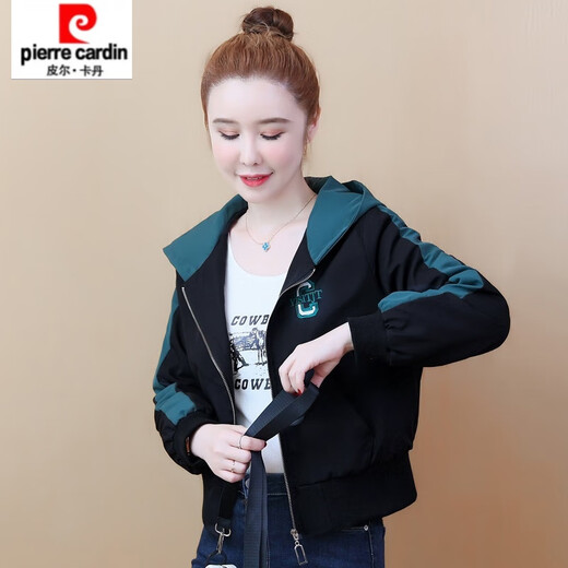 Pierre Cardin hooded velvet short jacket for women autumn and winter 2025 new Korean style fashionable embroidered versatile little man jacket baseball uniform apricot velvet thickened 3503# S recommended 70-90Jin Jin equals 0.5 kg