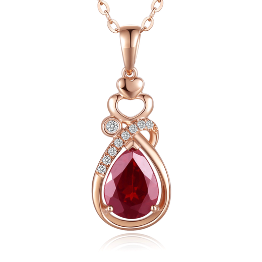 Tingliang 1.7 carat natural garnet pendant 18K rose gold colored treasure necklace for your lover. Ready stock with 18K gold necklace.