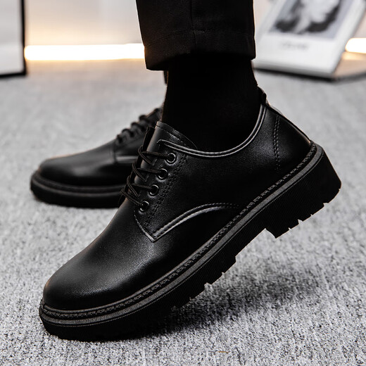 Funino leather shoes men's casual summer business formal wear big head trend British style work workplace interview men's small leather shoes black single layer upgraded comfortable version 42