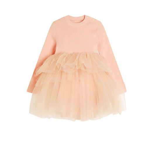 Jnby por Jnby [Jiangnan Buddies Baby] Dress de manga larga Mesh empalmado linda falda chicas bebé yn2g11180 684 rosa cálido 100 cm