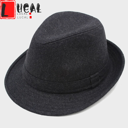 LUCALY Republic of China style men's top hat and elderly hat men's autumn and winter thickened velvet big-brimmed top hat for middle-aged and elderly people to keep warm. // Solid color (no velvet inside) - black and gray standard size (56-58cm) lining adjustable