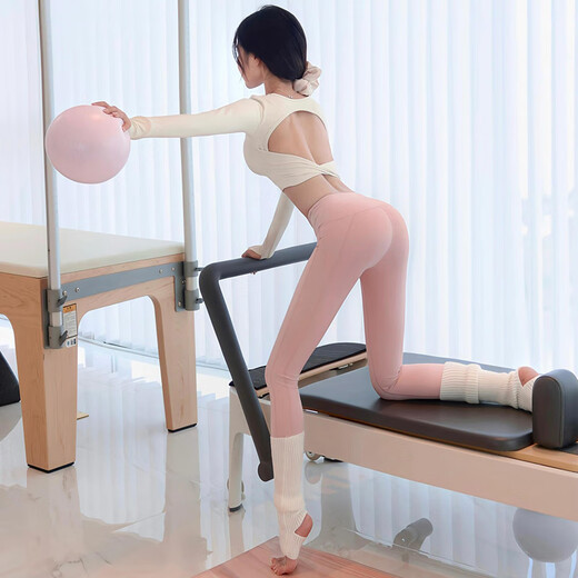 SMVP yoga clothing set for women 2024 new autumn and winter Pilates training clothing, beautiful fitness clothing with chest pad sports top, ivory white top L (108-118Jin Jin equals 0.5 kg)