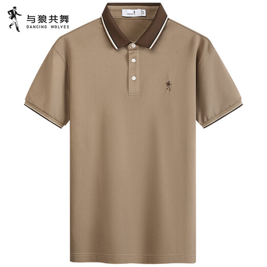 Danser avec des loups [avec de la soie de mûrier] T-shirt à manches courtes à manches courtes 2025 Nouveau polo modal adapté à la peau 6096 Kaki 701 m (170)