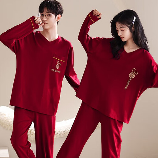 Yiduo 100% cotton couple pajamas women's autumn and winter red zodiac year can be worn outside wedding home clothes men's suit