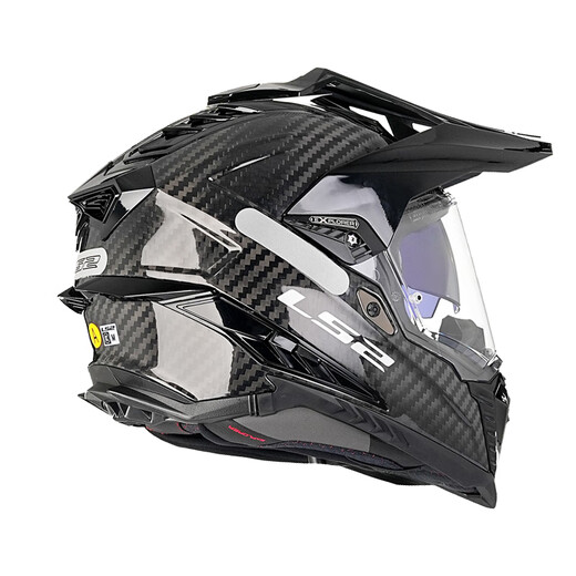 LS2 Carbon Faser Offroad-Zughelm-Motorradhelm Männer und Frauen Motorrad vier Jahreszeiten Anti-Fog Dual Lens MX701 Kohlefaser 6K-Gloss Black XL (57-58)