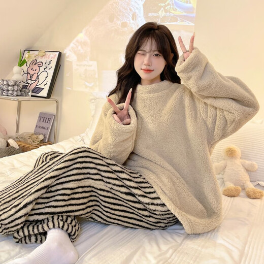Pei Shiyan Pyjamas für Frauen Korallen Velvet Winter 2024 Neues samt verdickte Flanellmädchen Große Kinder warme Set Außerhalb xx4873/c Samt verdickte Set M 160C75-95jin [Jin gleich 0,5 kg]
