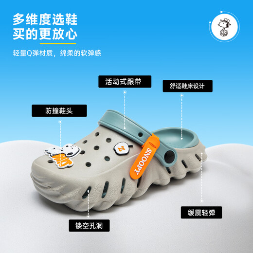 SNOOPY史努比童鞋男童拖鞋夏季时尚Q萌卡通洞洞鞋包头沙滩鞋4901灰色36