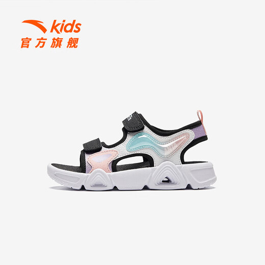ANTA Children's Sandals Girls Beach Shoes 2024 Summer New Open Toe Breathable Velcro Arch Sandals Anta White/Light Mist Purple/Black-1 28 Size