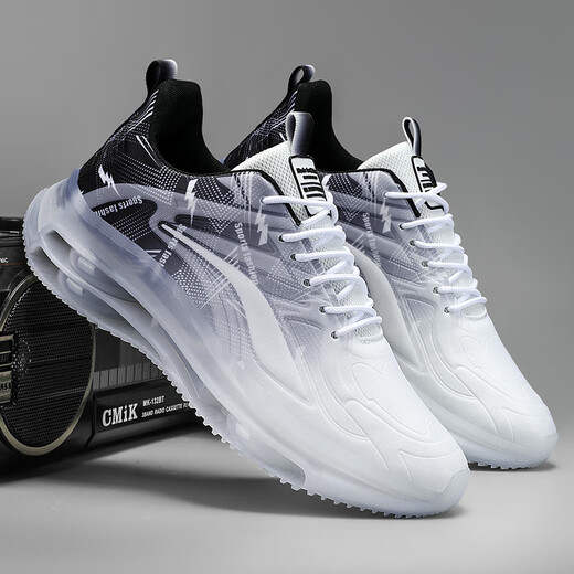 Hahf Sportsschuhe Männer Sommerluftkissen Stoßdämpfung Großgröße Herrenschuhe Jugend Trendy Laufschuhe erhöht große Maschenschuhe Männer Schwarz und Weiß [hohe Qualität] 42