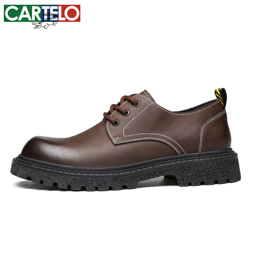 卡帝乐鳄鱼（CARTELO）英伦大头皮鞋男商务休闲男士皮鞋厚底增高鞋9789 棕色 44