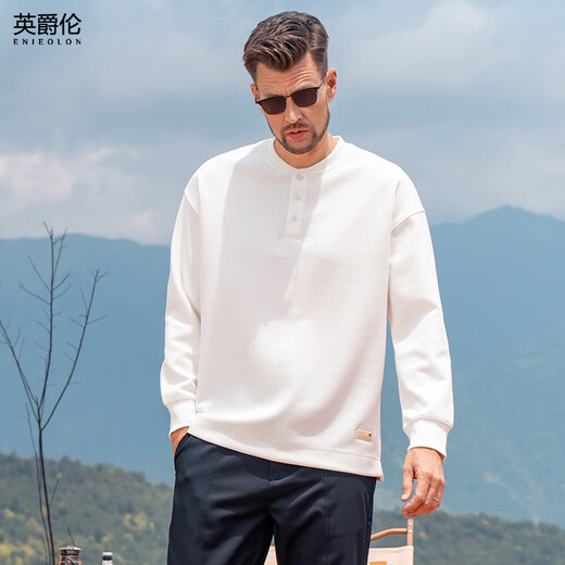 Enjeolon 330G Heavy Henley Collar Sweatshirt Men's 2024 Autumn New American Style Loose Pullover Top Brown 2XL