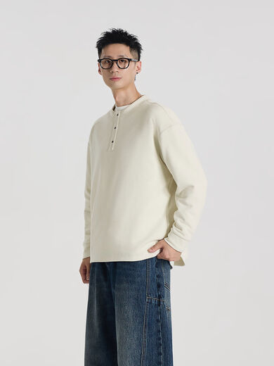 Boutique E77 lucky painted double-sided German velvet sheep wool blended Henry collar simple loose bottoming long sleeves light coffee light coffee M